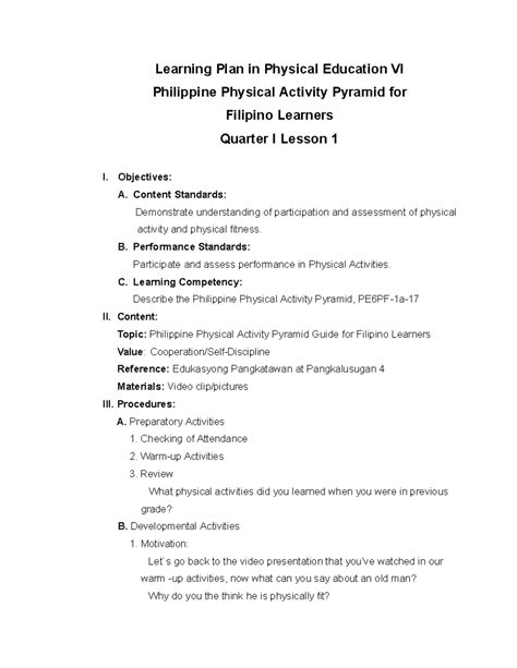 SEMI Detailed Lesson Plan in P.E VI .